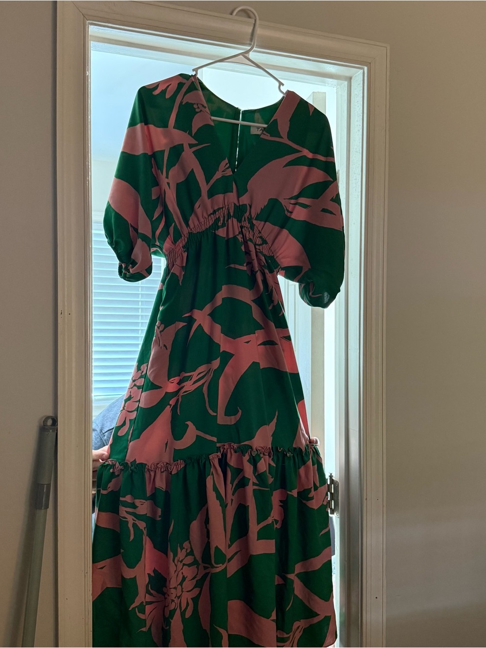 Taylor Green and Pink Floral Tiered Maxi Dress